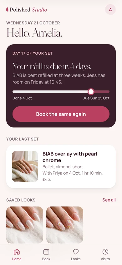 The Polished Studio app home screen